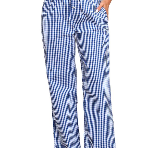 Y2K Plaid Pajama Pants Cotton Drawstring Lounge Sleepwear With Pockets